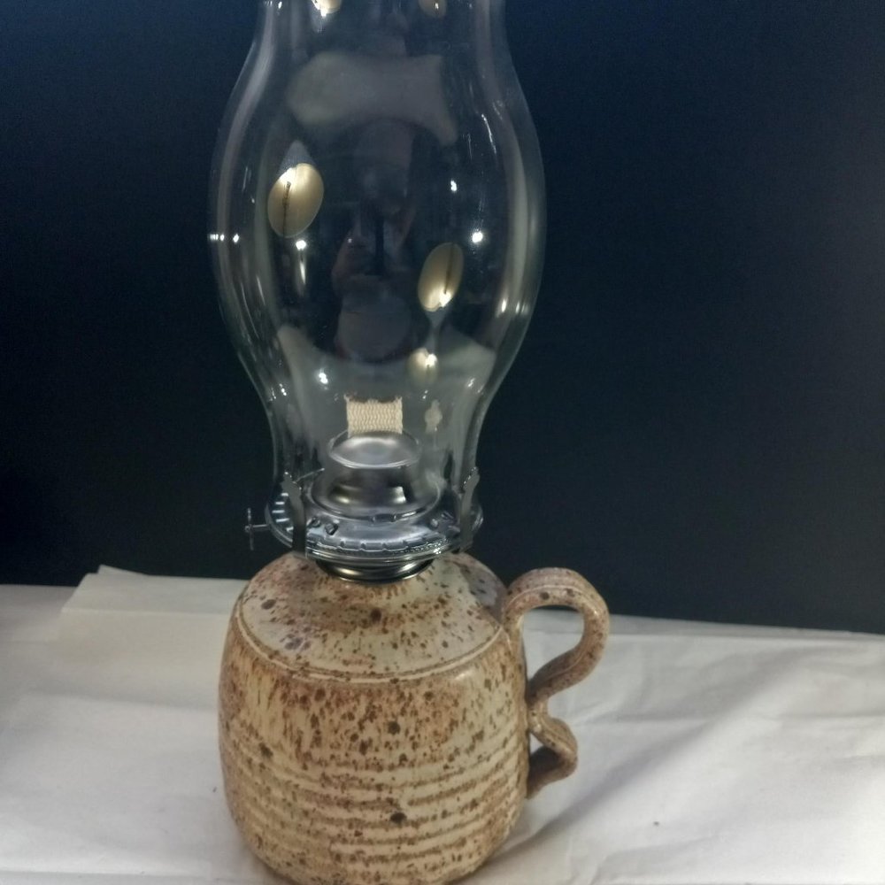 Hand Thrown in Colorado Pottery Jug Oil Lamp w/ Handle